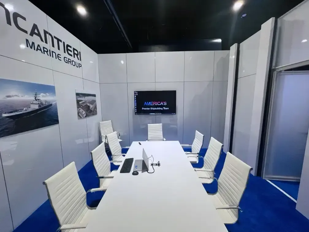 Semi-private conference room in the Fincantieri Marine Group booth